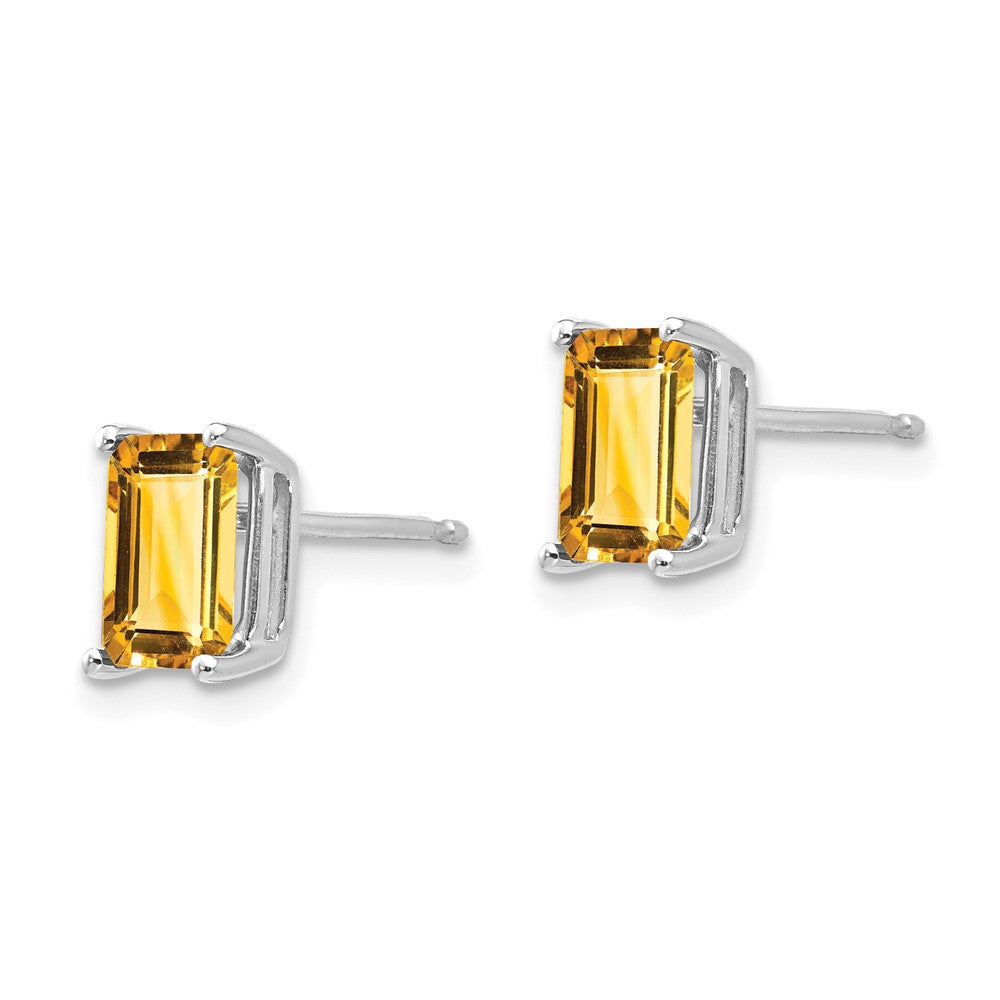 14k White Gold 7x Emerald-Cut Citrine Post Earrings