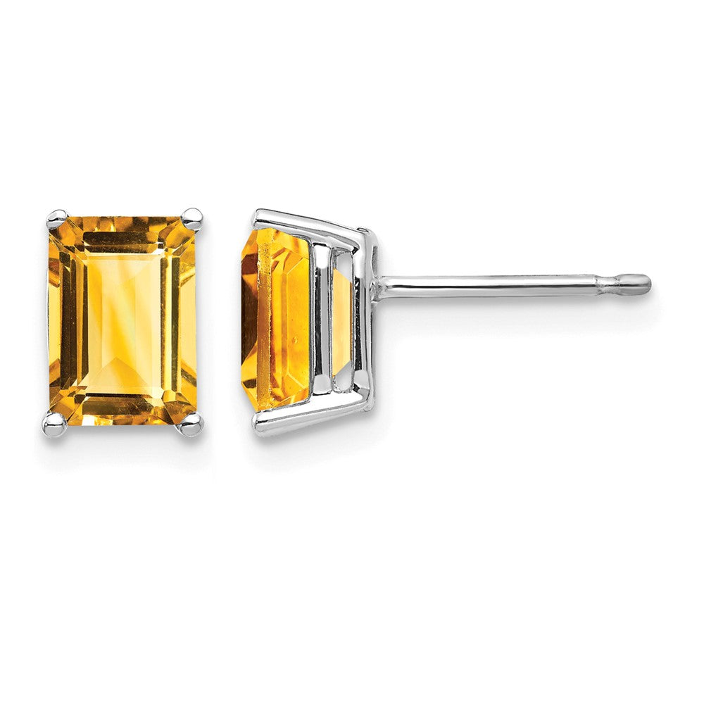 14k White Gold 7x Emerald-Cut Citrine Post Earrings