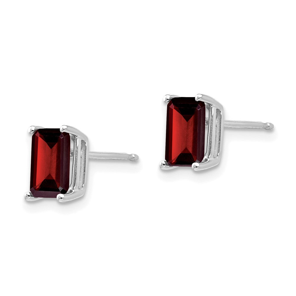 14k White Gold 7x Emerald-cut Garnet Post Earrings