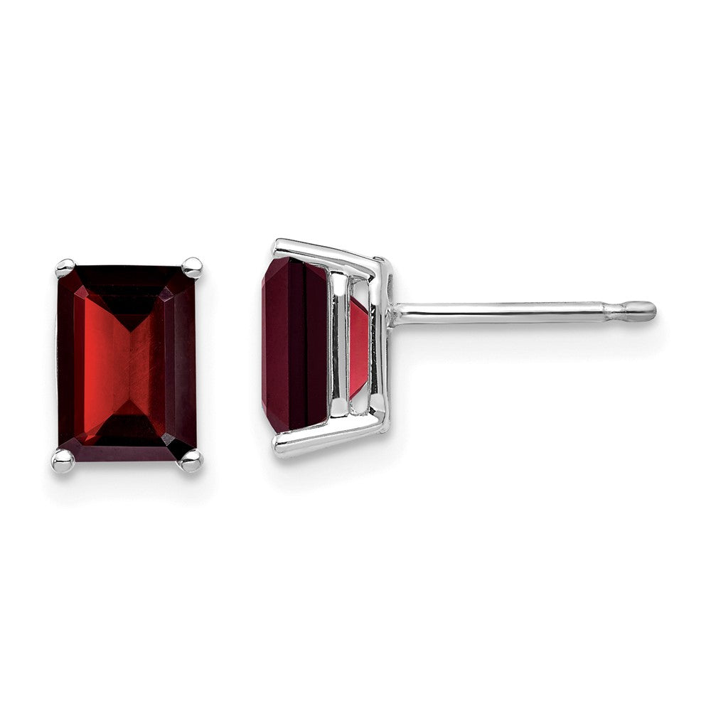 14k White Gold 7x Emerald Cut Garnet Earrings