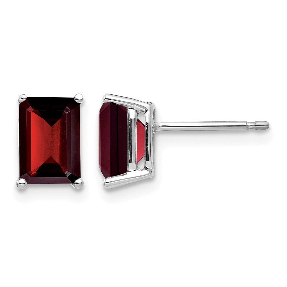 14k White Gold 7x Emerald-cut Garnet Post Earrings