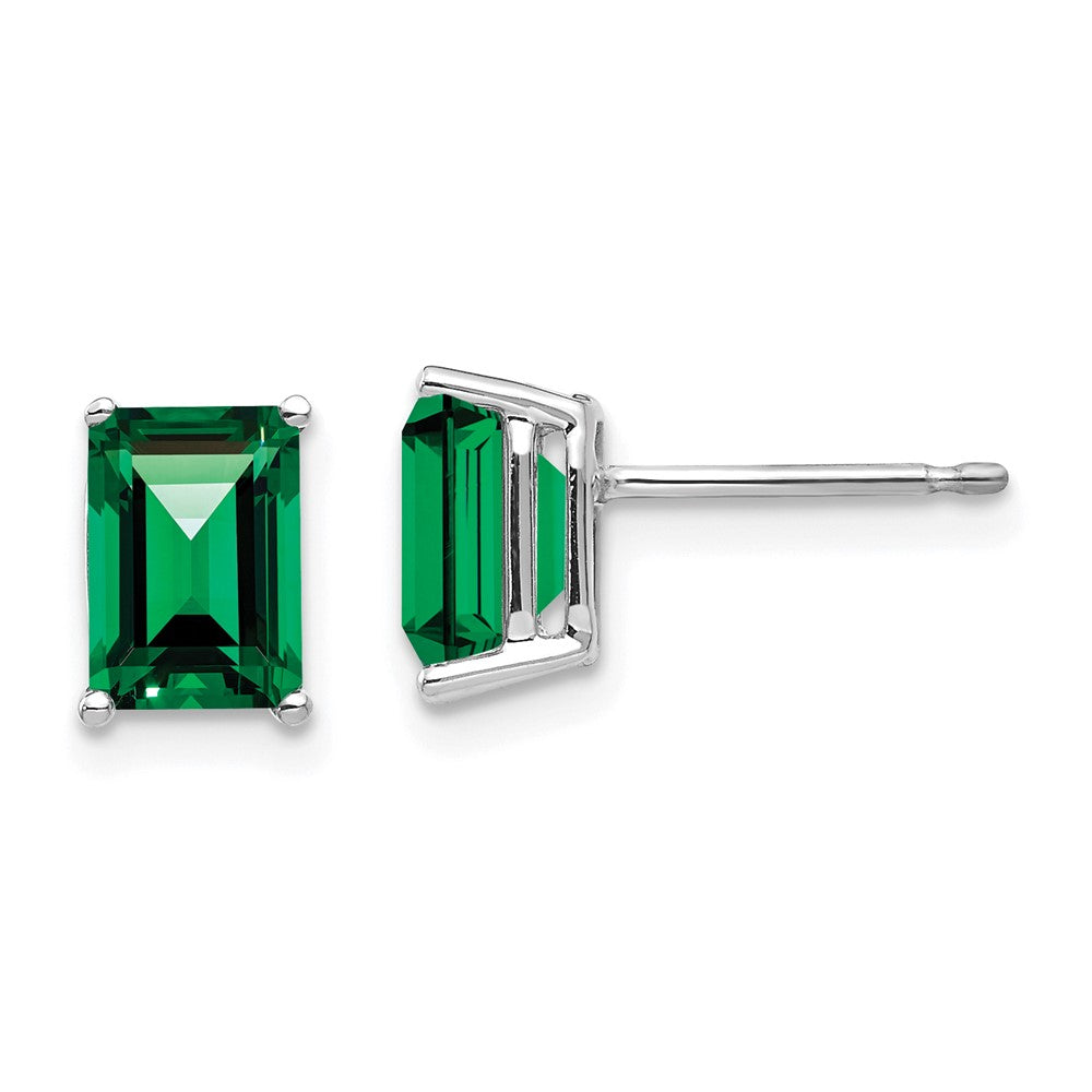 14k White Gold 7x Emerald Cut Mount St. Helens Earrings