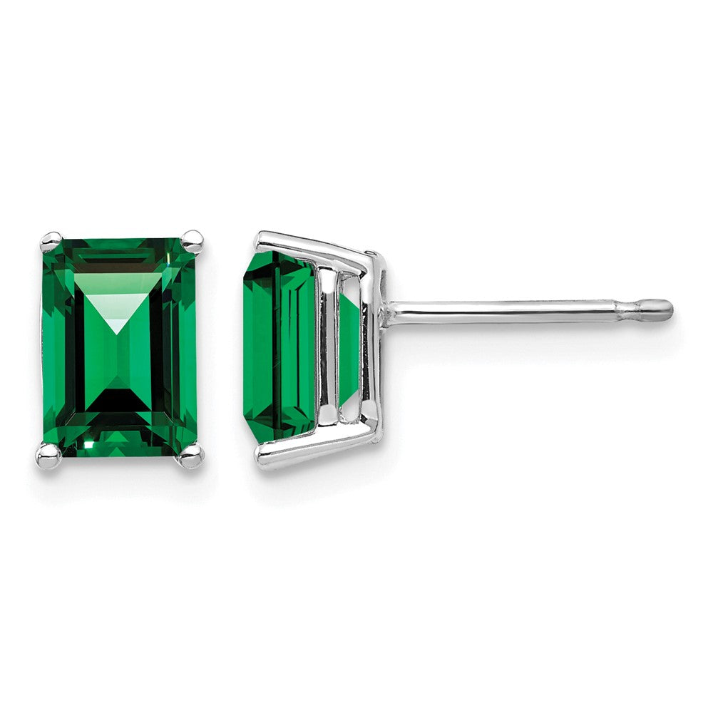 14k White Gold 7x Emerald-Cut Mount St. Helens Post Earrings