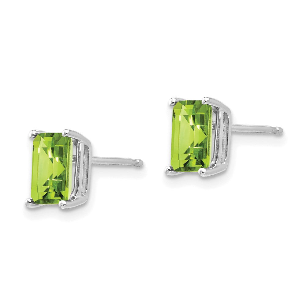 14k White Gold 7x Emerald-Cut Peridot Post Earrings