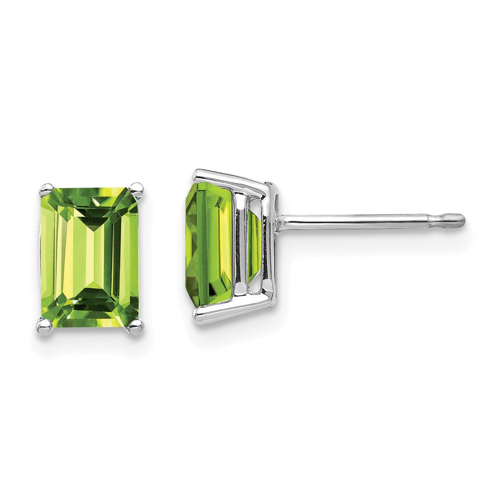 14k White Gold 7x Emerald Cut Peridot Earrings