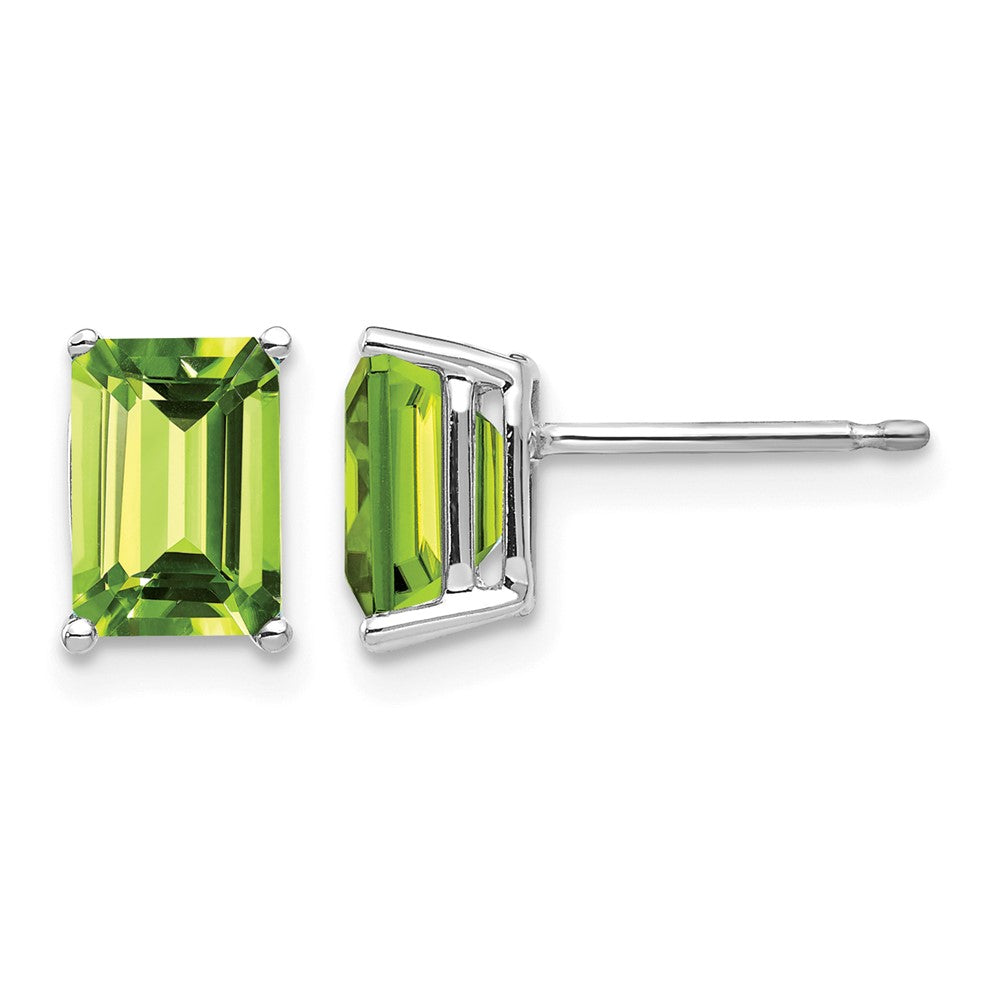 14k White Gold 7x Emerald-Cut Peridot Post Earrings