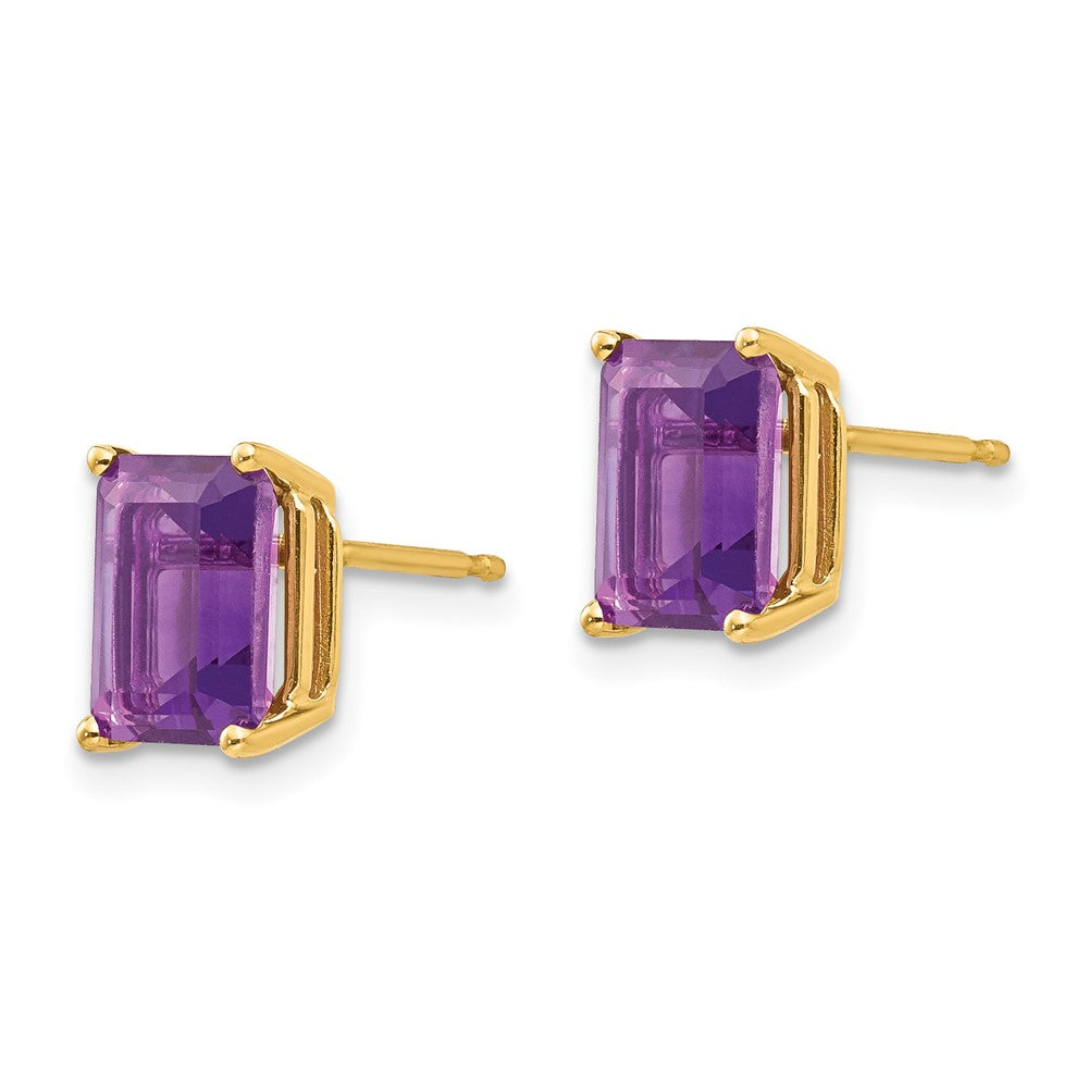 14k 8x Emerald-Cut Amethyst Post Earrings