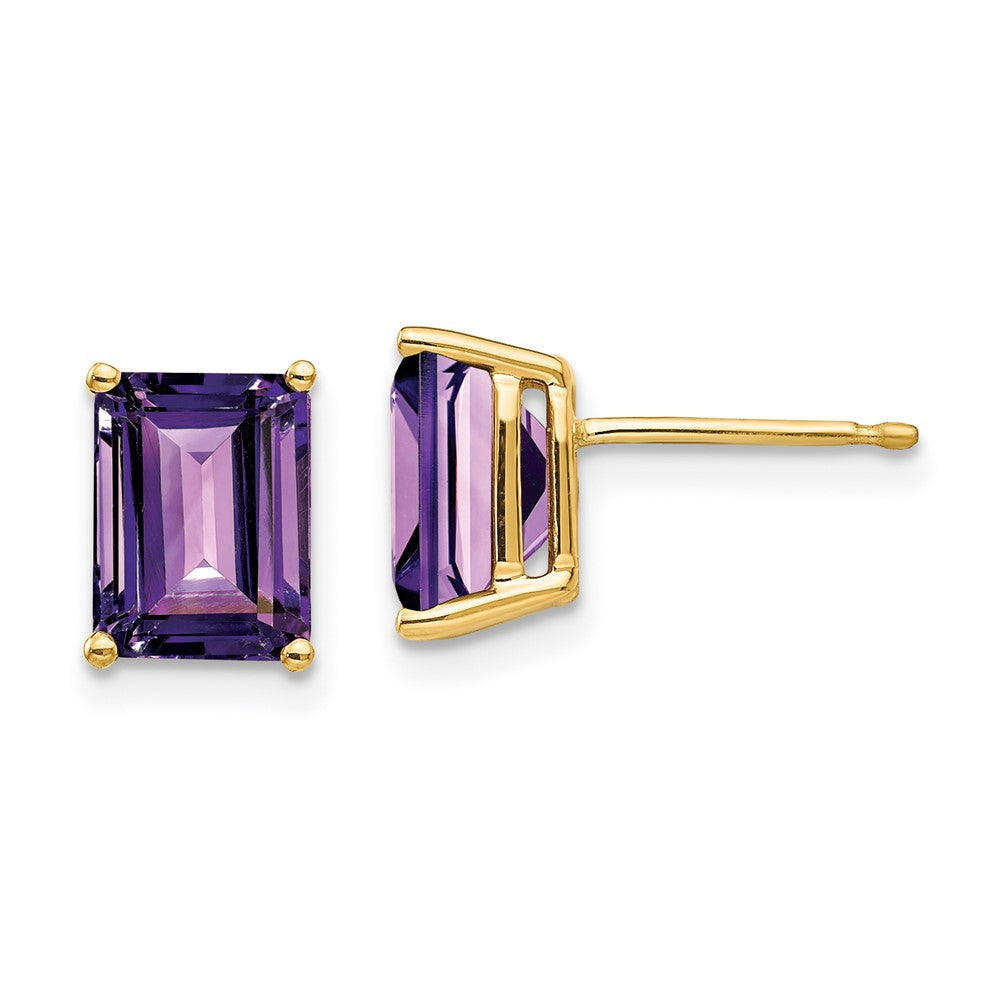 14k 8x Emerald Cut Amethyst Earrings