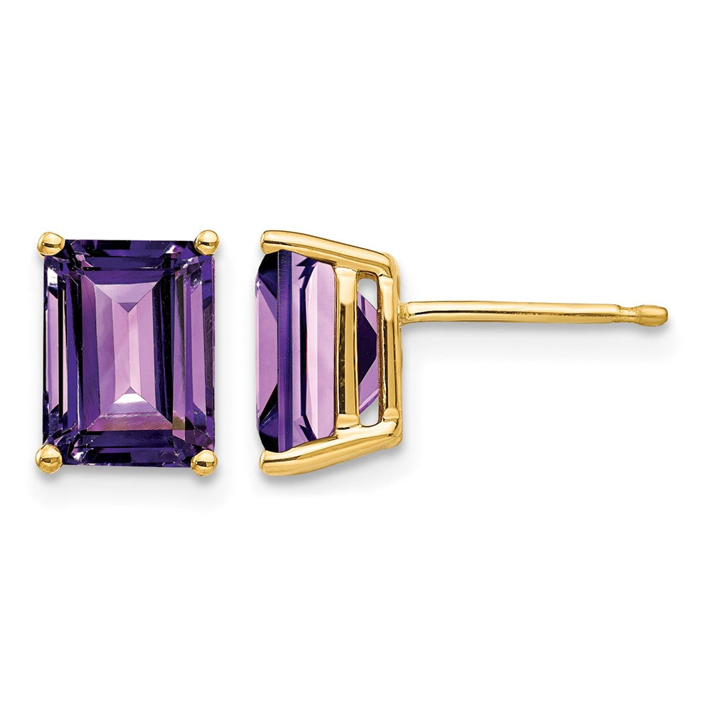 14k 8x Emerald-Cut Amethyst Post Earrings