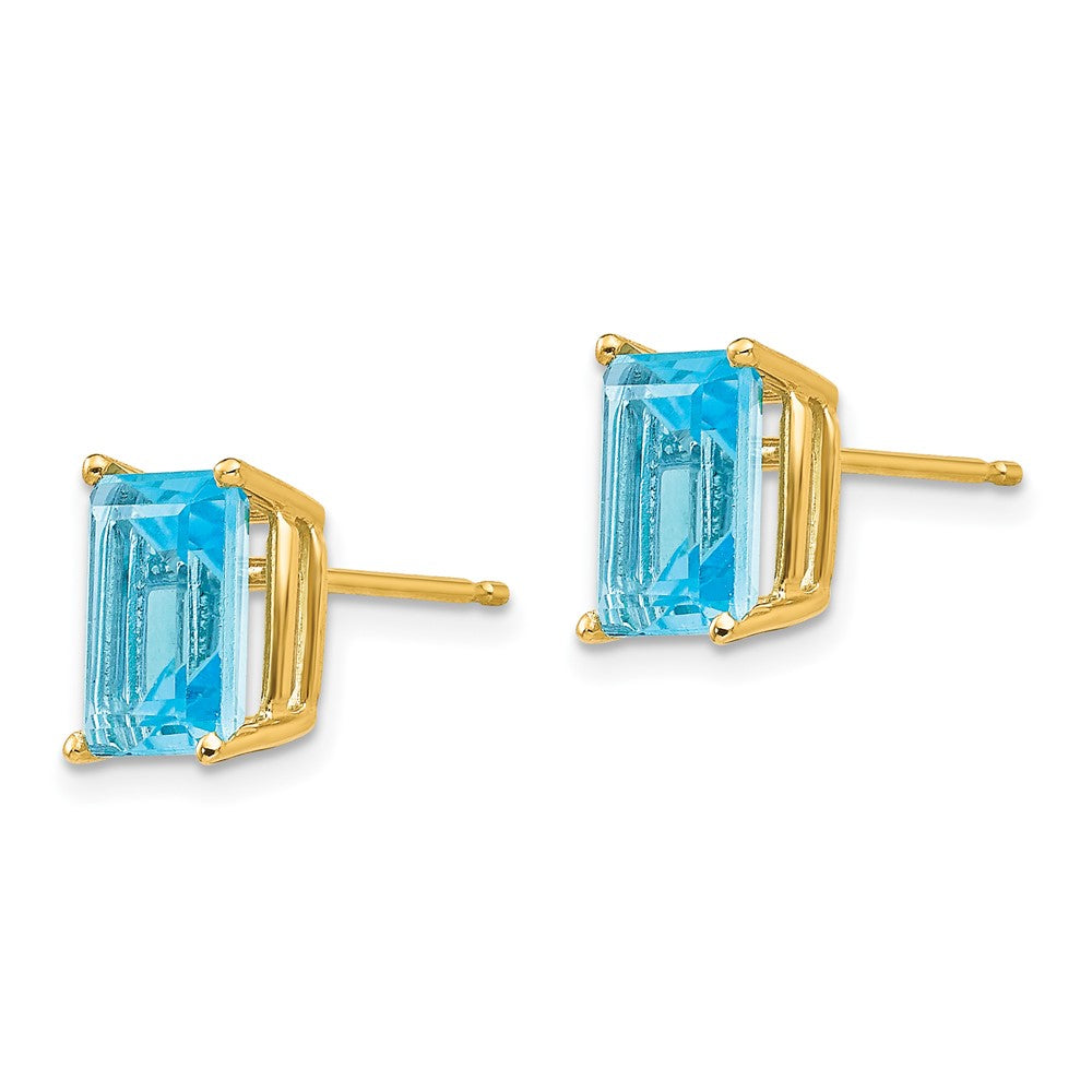 14k 8x Emerald-Cut Blue Topaz Post Earrings