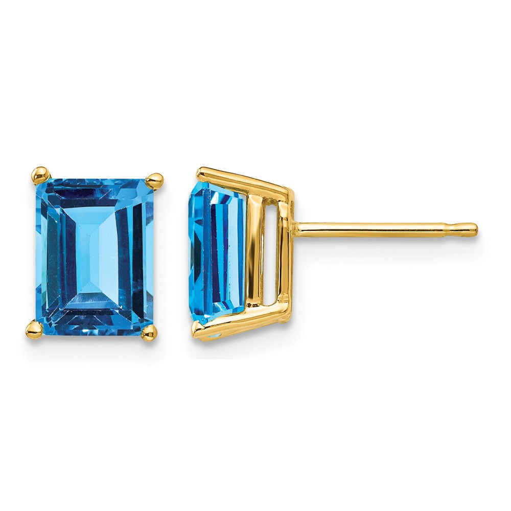 14k 8x Emerald-Cut Blue Topaz Post Earrings