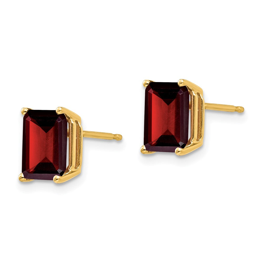 14k 8x Emerald-cut Garnet Post Earrings