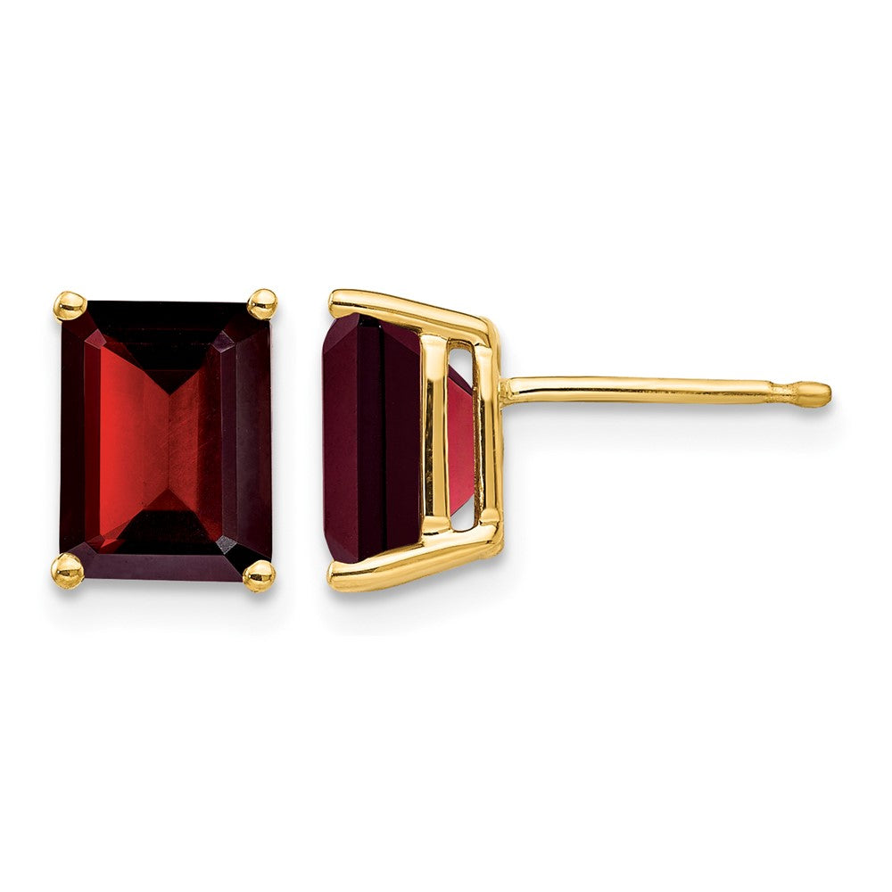 14k 8x Emerald-cut Garnet Post Earrings