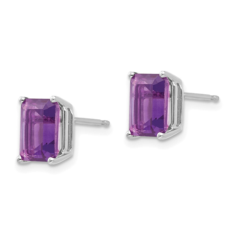 14k White Gold 8x Emerald-Cut Amethyst Post Earrings