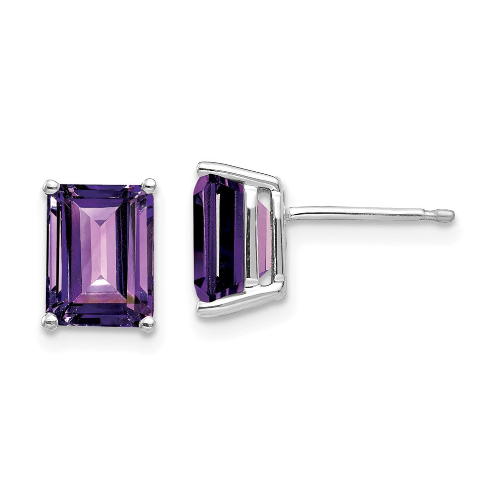 14k White Gold 8x Emerald Cut Amethyst Earrings