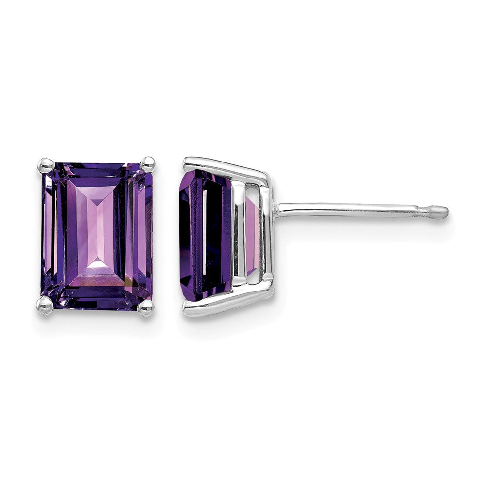 14k White Gold 8x Emerald-Cut Amethyst Post Earrings