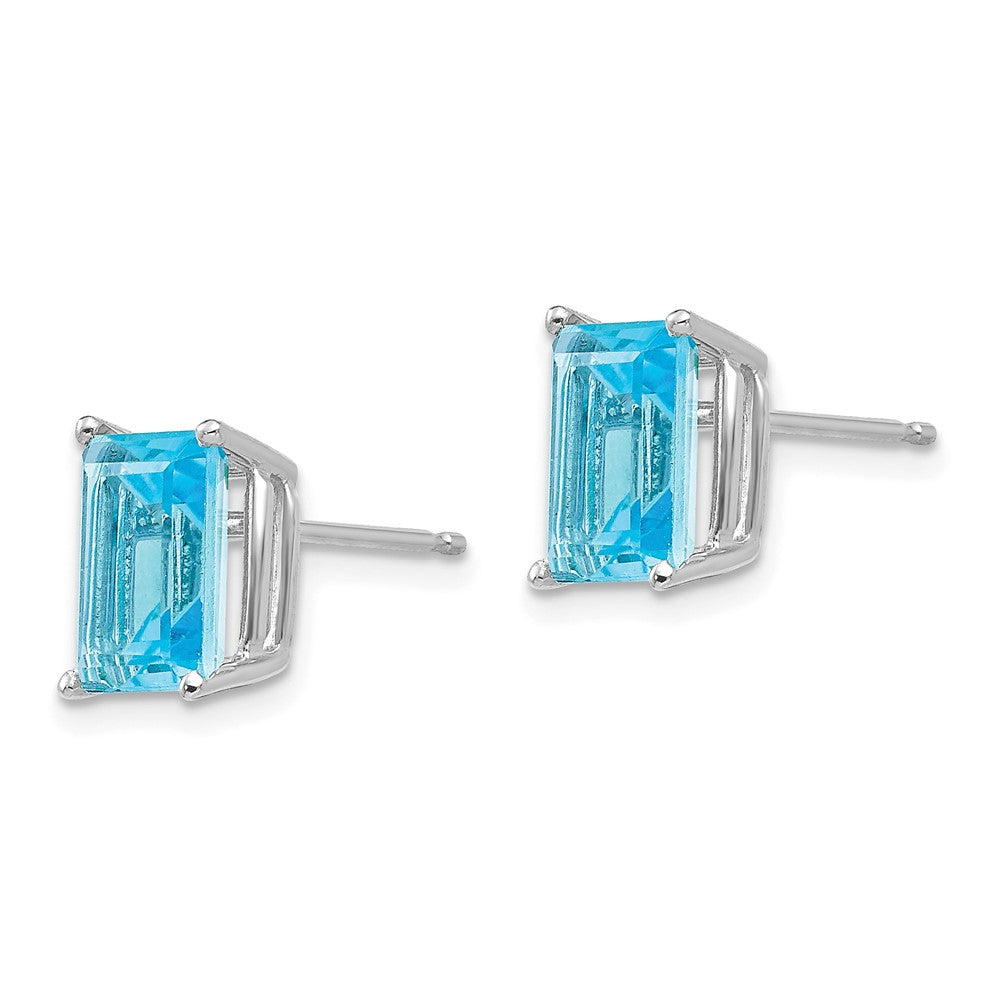 14k White Gold 8x Emerald-Cut Blue Topaz Post Earrings