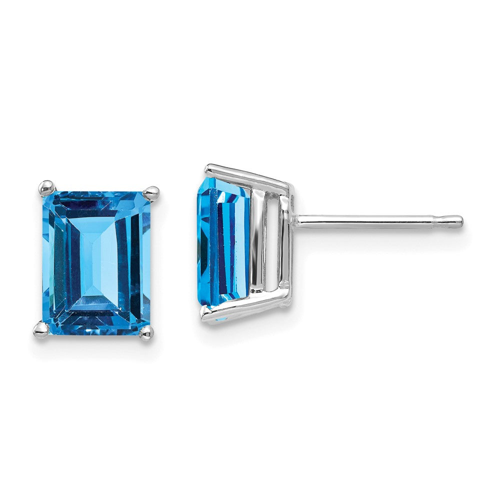14k White Gold 8x Emerald Cut Blue Topaz Earrings