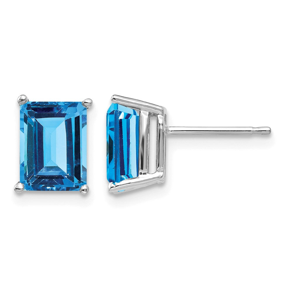 14k White Gold 8x Emerald-Cut Blue Topaz Post Earrings
