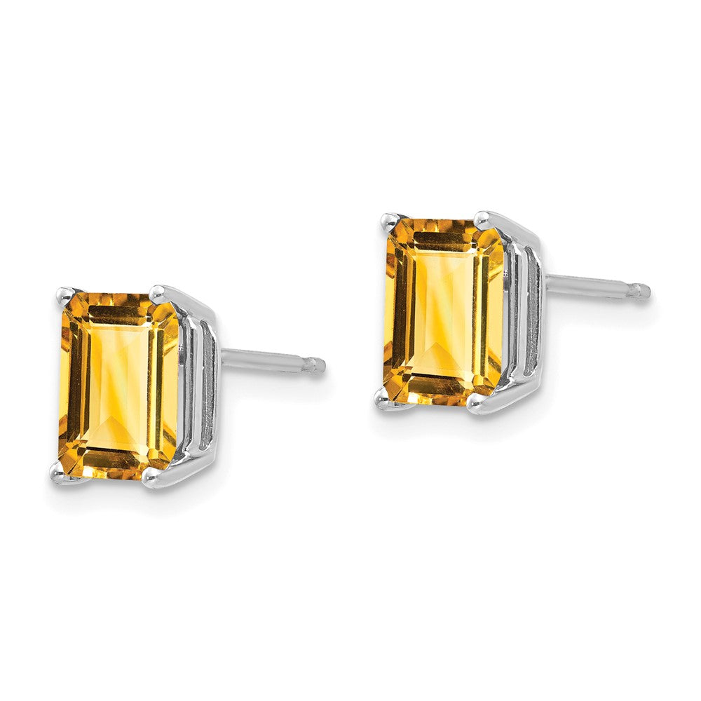 14k White Gold 8x Emerald-Cut Citrine Post Earrings