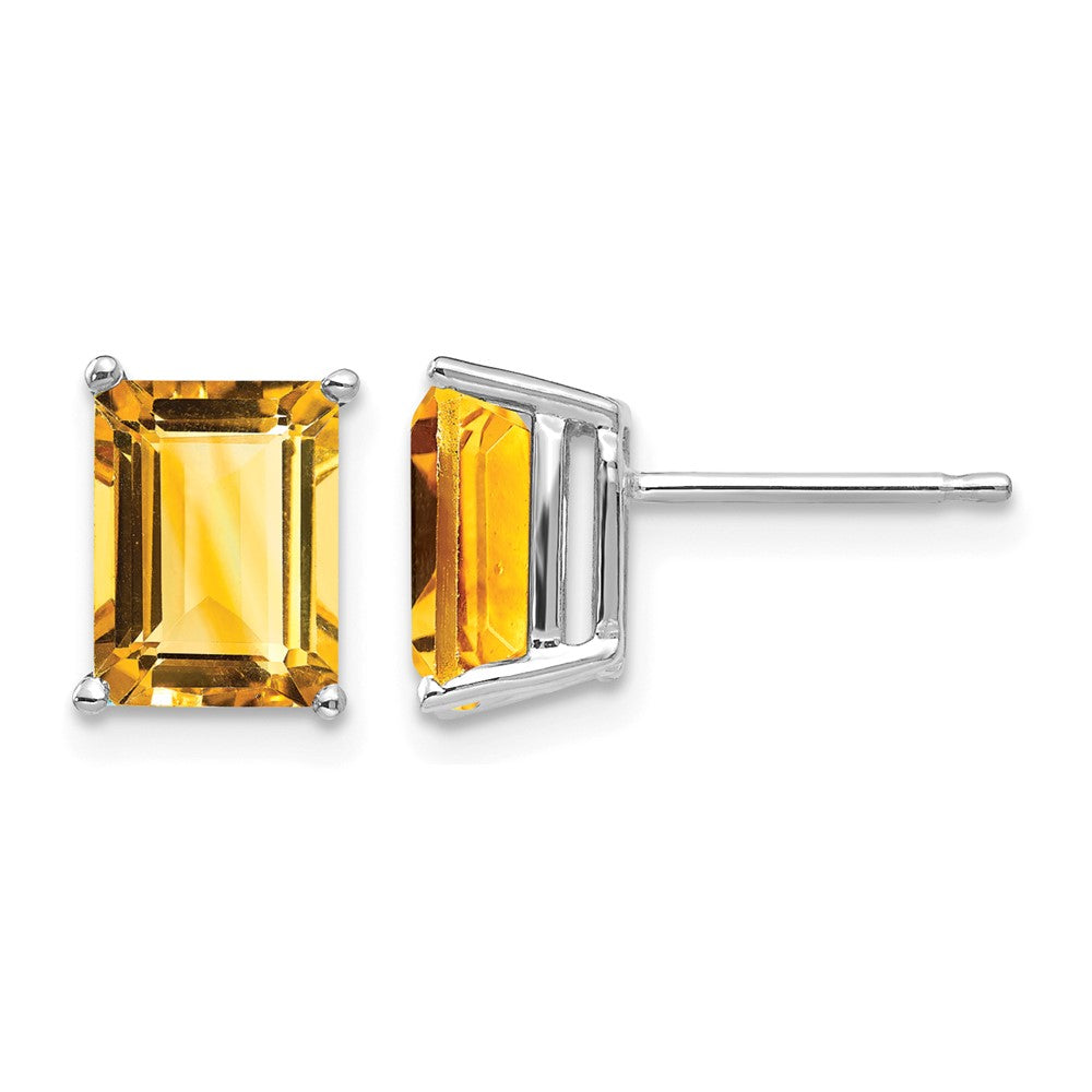 14k White Gold 8x Emerald-Cut Citrine Post Earrings