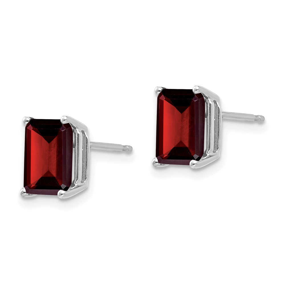 14k White Gold 8x Emerald-cut Garnet Post Earrings