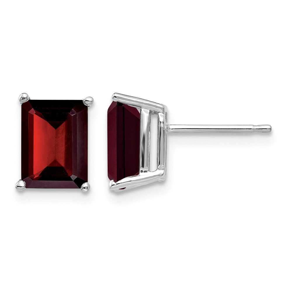 14k White Gold 8x Emerald-cut Garnet Post Earrings