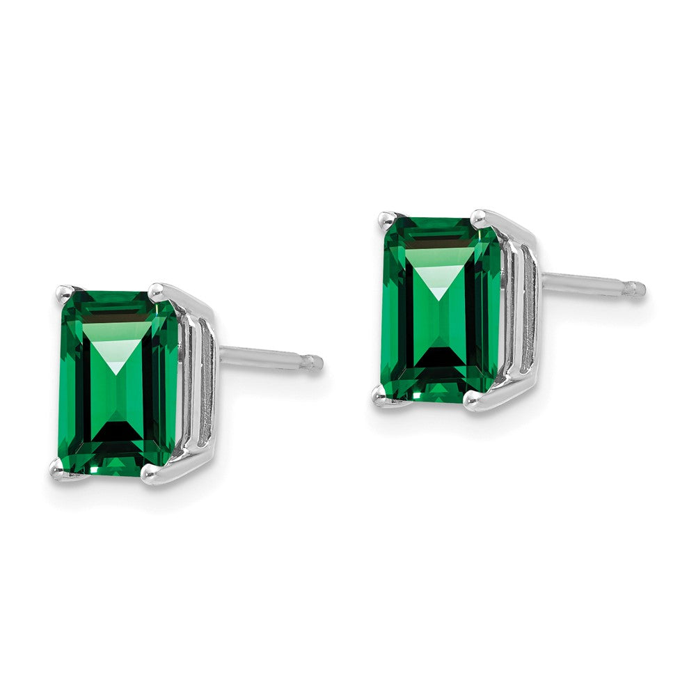 14k White Gold 8x Emerald-cut Mount St. Helens Stud Post Earrings