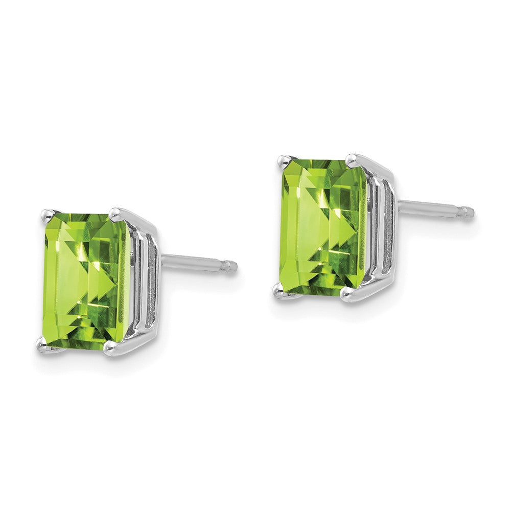 14k White Gold 8x Emerald-Cut Peridot Post Earrings