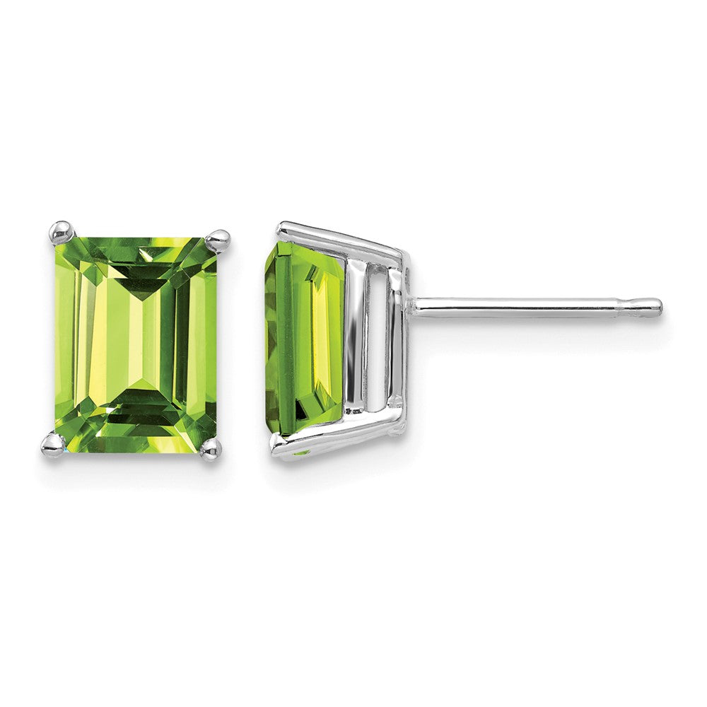 14k White Gold 8x Emerald-Cut Peridot Post Earrings
