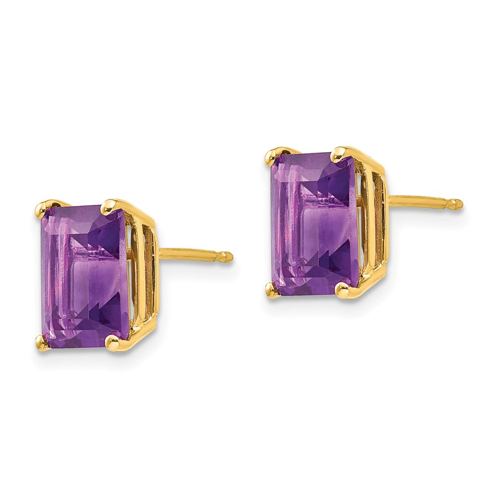 14k 9x Emerald-Cut Amethyst Post Earrings