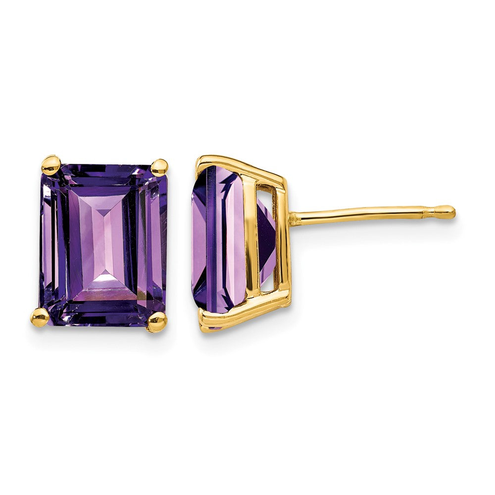 14k 9x Emerald-Cut Amethyst Post Earrings