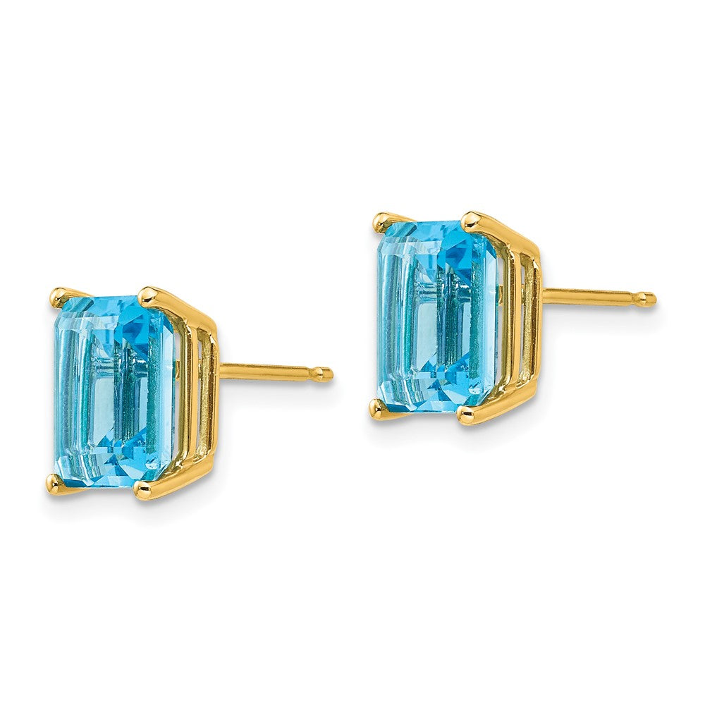 14k 9x Emerald-Cut Blue Topaz Post Earrings