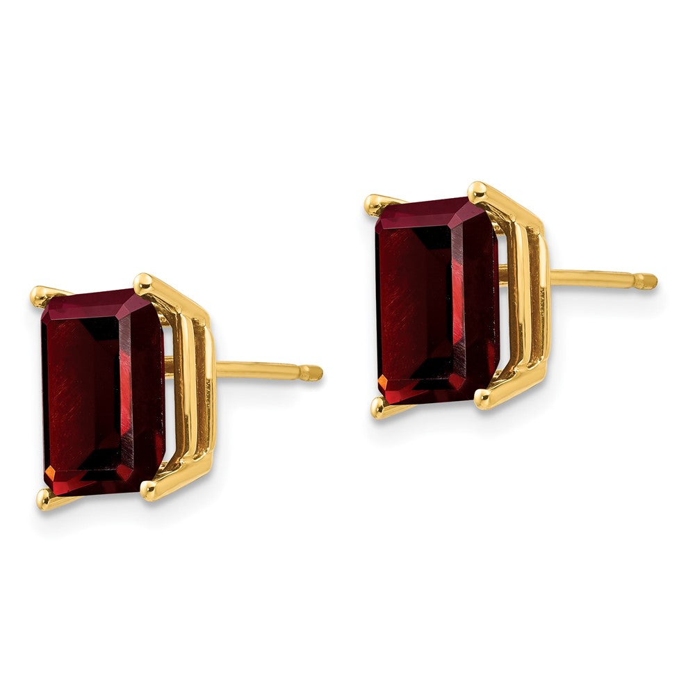 14k 9x Emerald-cut Garnet Post Earrings