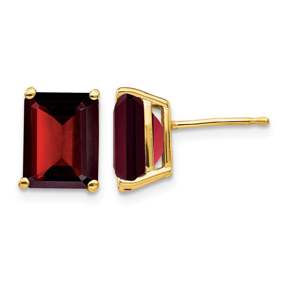 14k 9x Emerald-cut Garnet Post Earrings