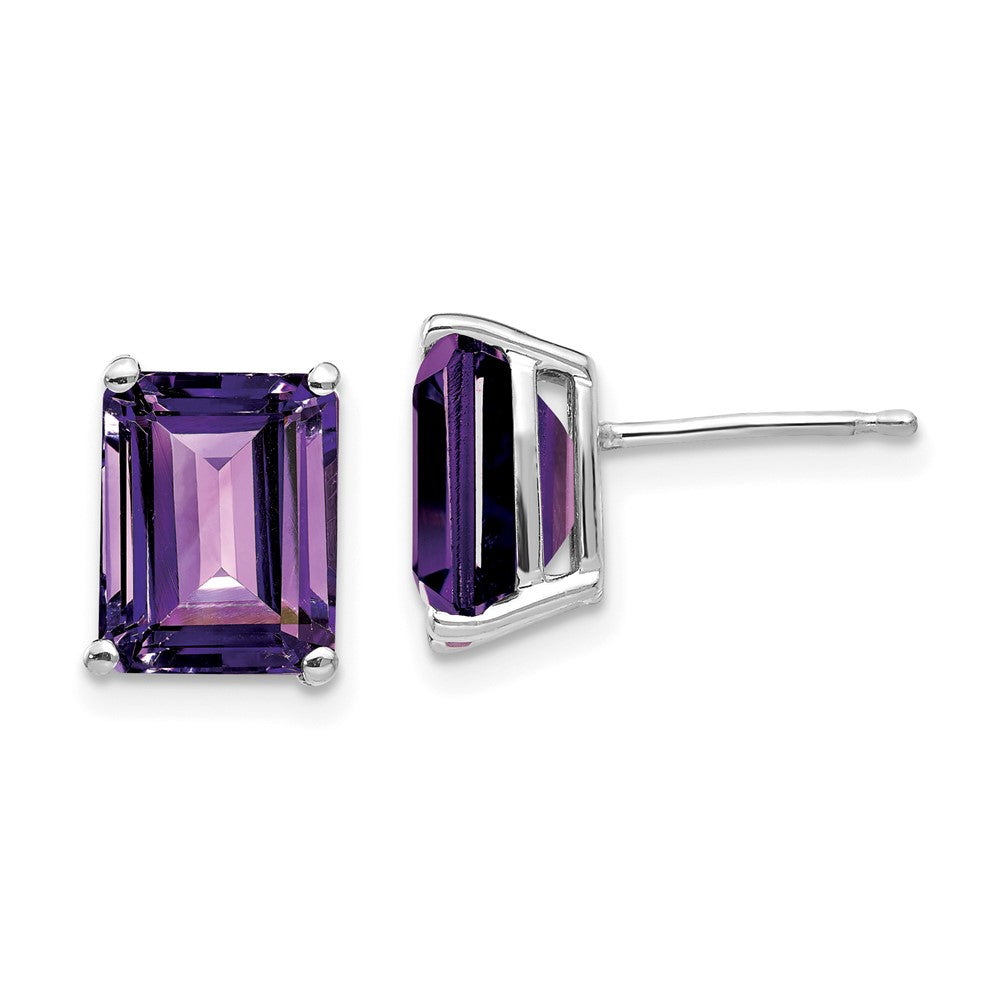 14k White Gold 9x Emerald Cut Amethyst Earrings