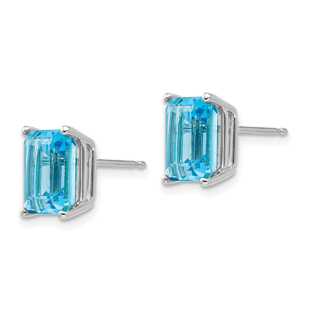 14k White Gold 9x Emerald-Cut Blue Topaz Post Earrings
