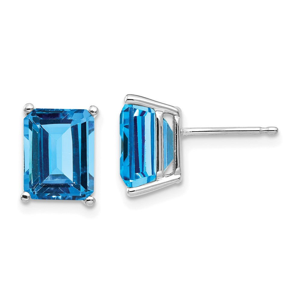 14k White Gold 9x Emerald Cut Blue Topaz Earrings