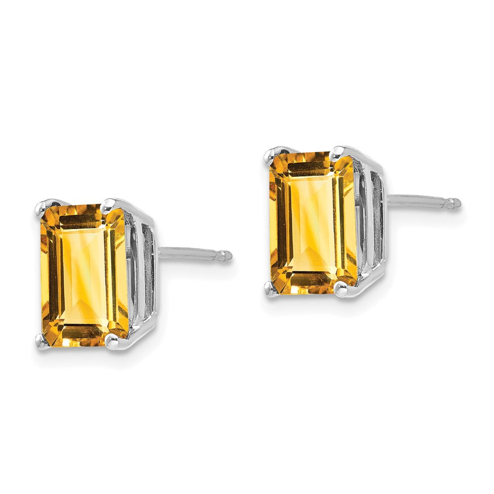 14k White Gold 9x Emerald-Cut Citrine Post Earrings