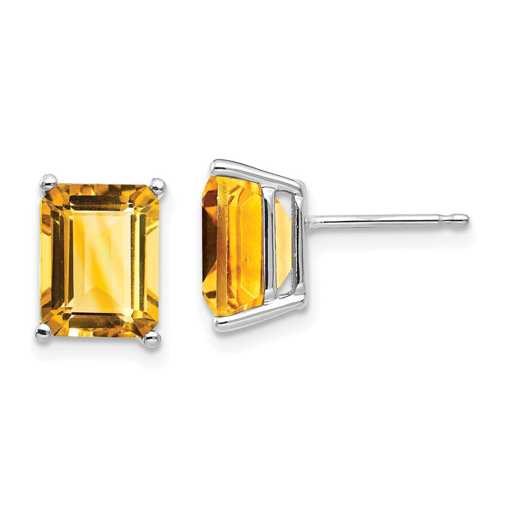 14k White Gold 9x Emerald Cut Citrine Earrings