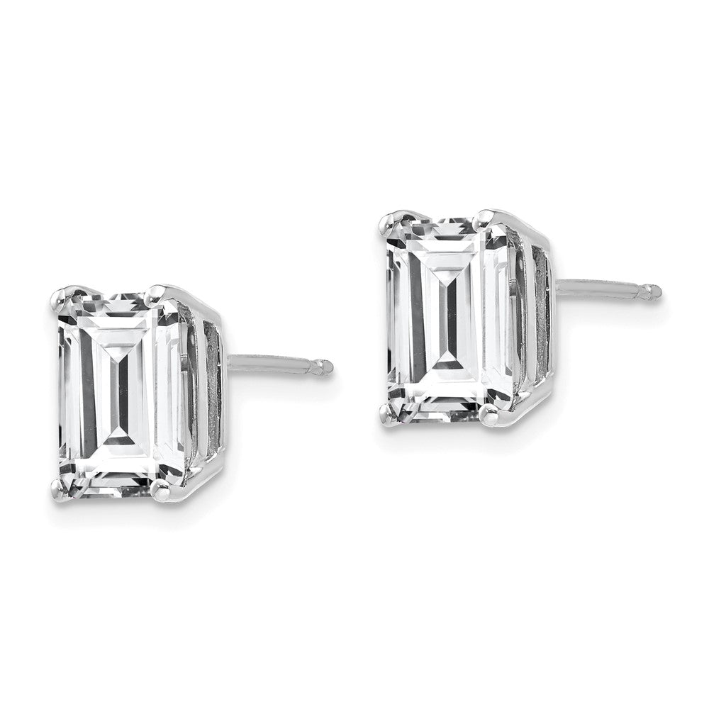 14k White Gold 9x Emerald-Cut Cubic Zirconia Post Earrings