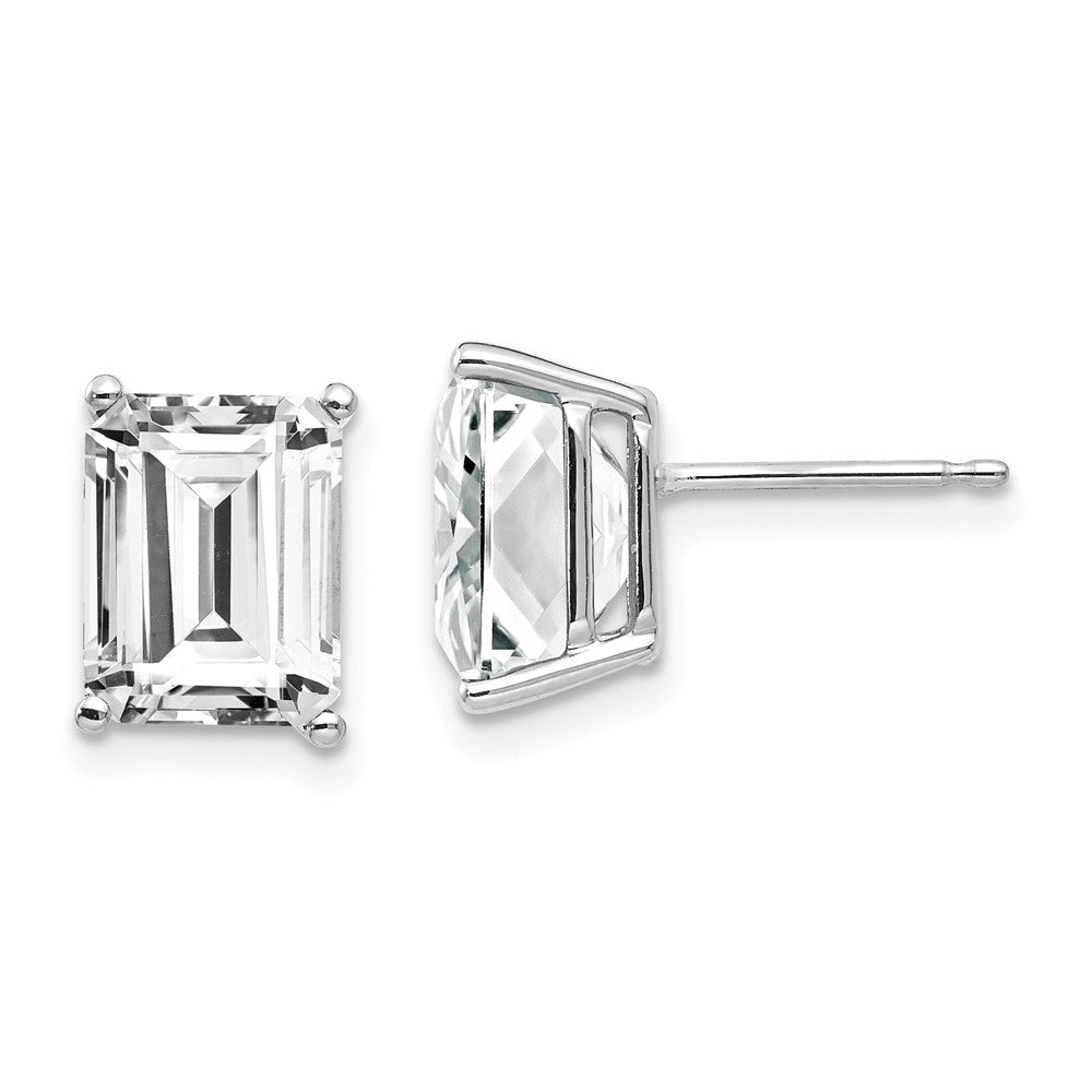 14k White Gold 9x Emerald Cut Cubic Zirconia Earrings