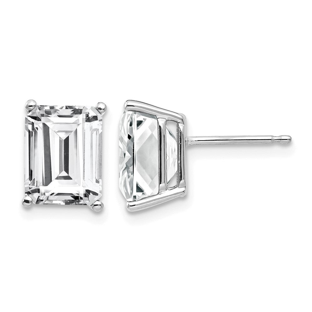 14k White Gold 9x Emerald-Cut Cubic Zirconia Post Earrings