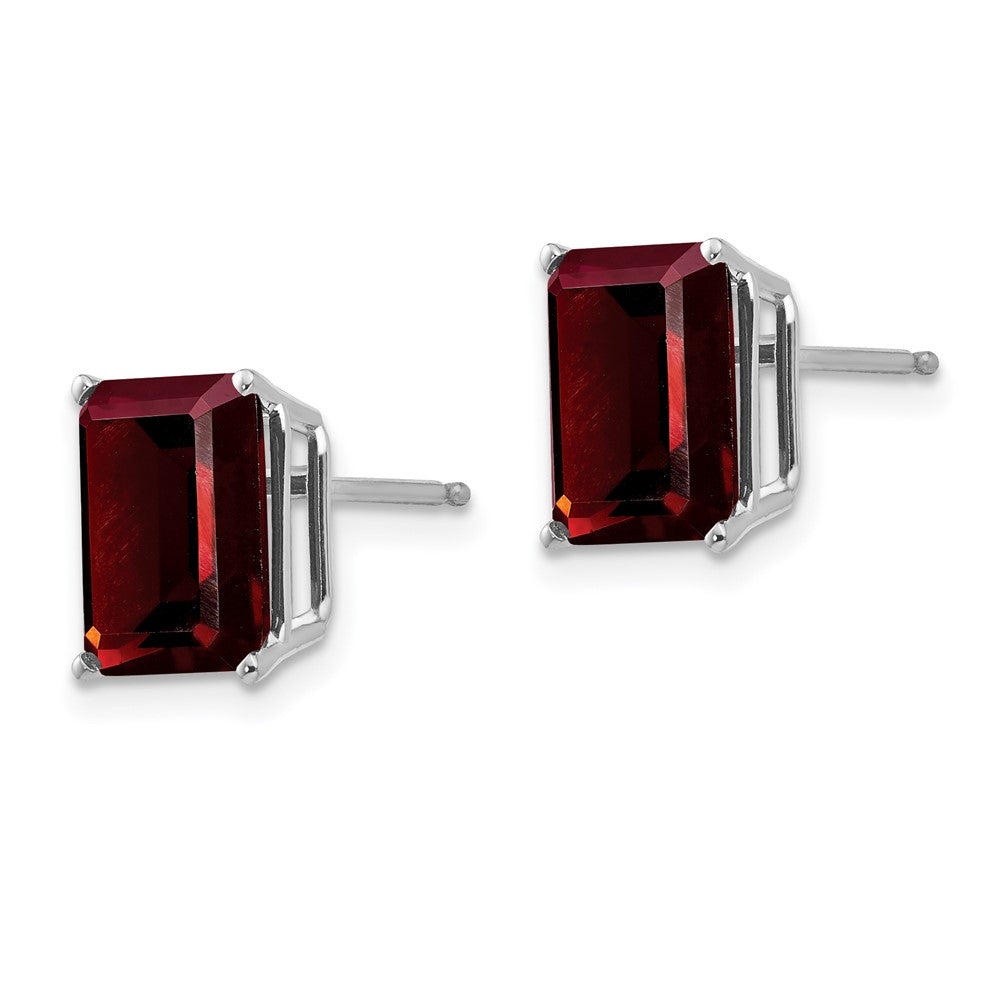 14k White Gold 9x Emerald-cut Garnet Post Earrings