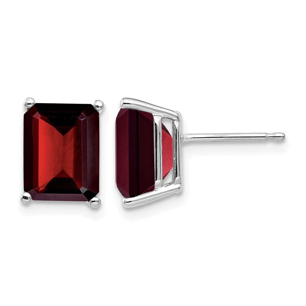 14k White Gold 9x Emerald-cut Garnet Post Earrings