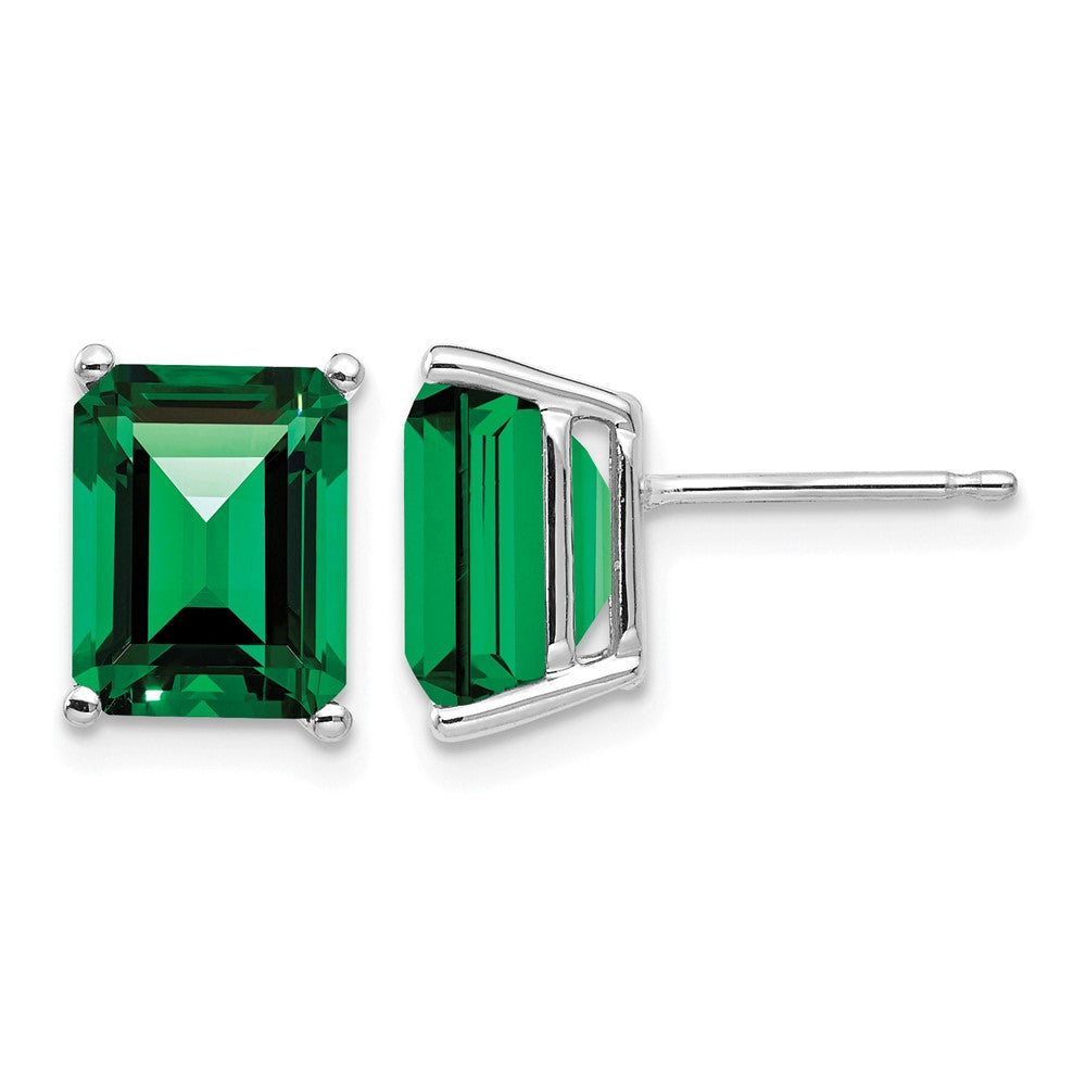 14k White Gold 9x Emerald-Cut Mount St. Helens Post Earrings