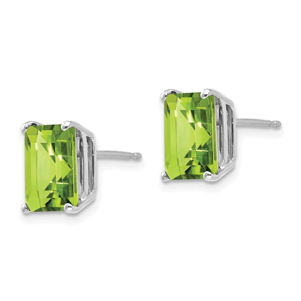 14k White Gold 9x Emerald-Cut Peridot Post Earrings