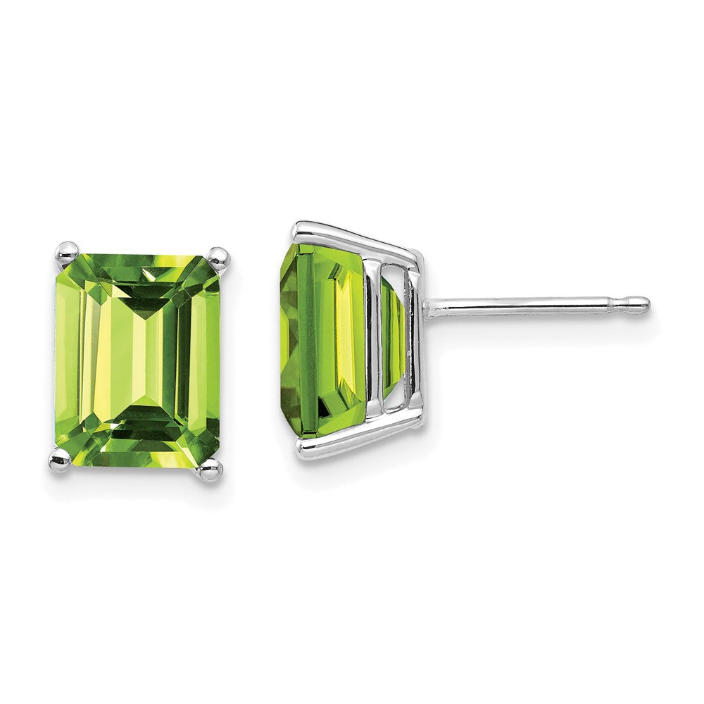 14k White Gold 9x Emerald Cut Peridot Earrings