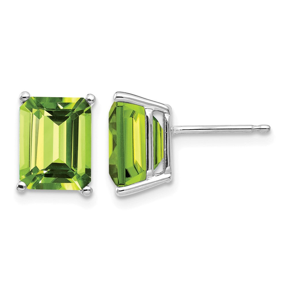 14k White Gold 9x Emerald-Cut Peridot Post Earrings