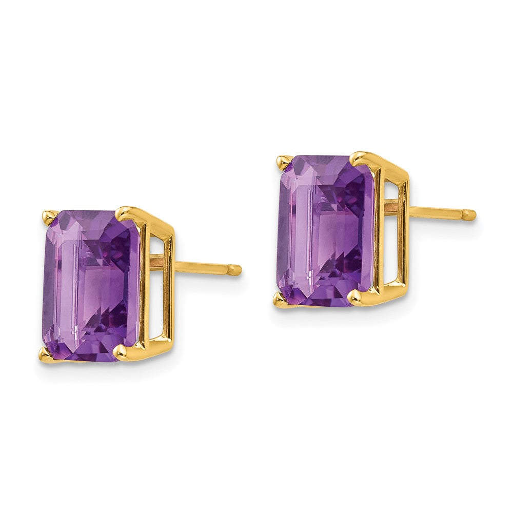 14k 10x Emerald-Cut Amethyst Post Earrings